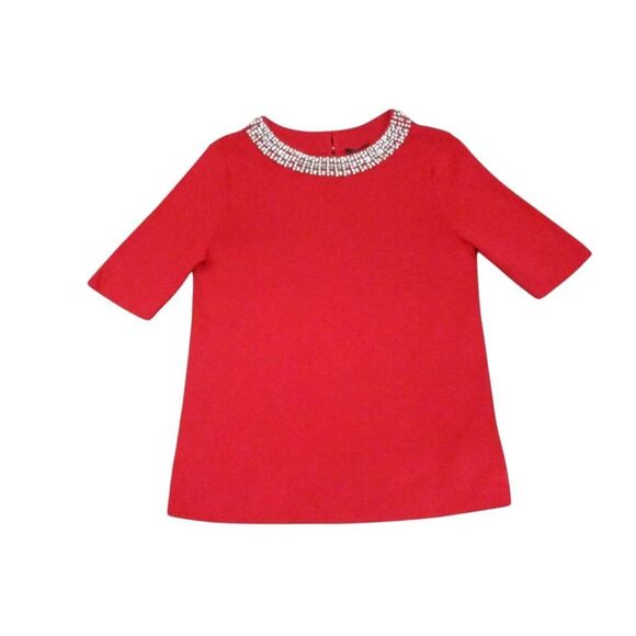 Talbots Red Knit Blouse Embellished Jeweled Neckline Sweater Career Comfort NEW - Picture 2 of 9